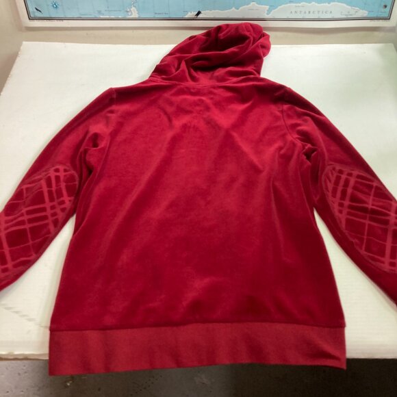 BURBERRY LONDON Velvet Hooded Full Zip Track Jacket Burgundy Sz L Womens - Picture 11 of 13